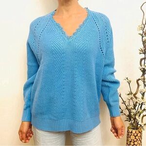 Women's Blue V-Neck Sweater